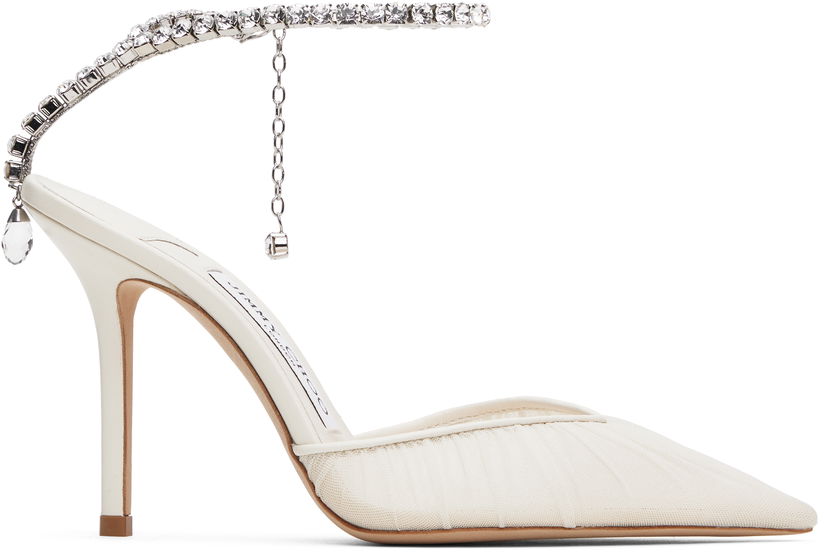 Sneakers och skor Jimmy Choo Jimmy Choo Saeda 100 Crystal Embellished Mesh Heels Vit | SAEDA 100