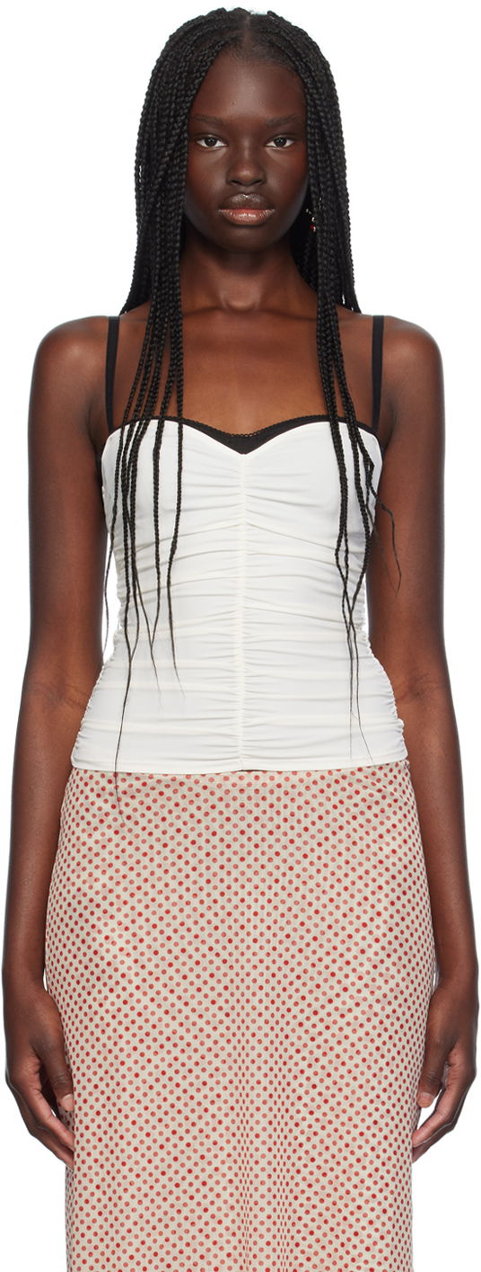 Linne Miaou Miaou Renzo Ruched Cami Tank Top Vit | 7064TKCRM