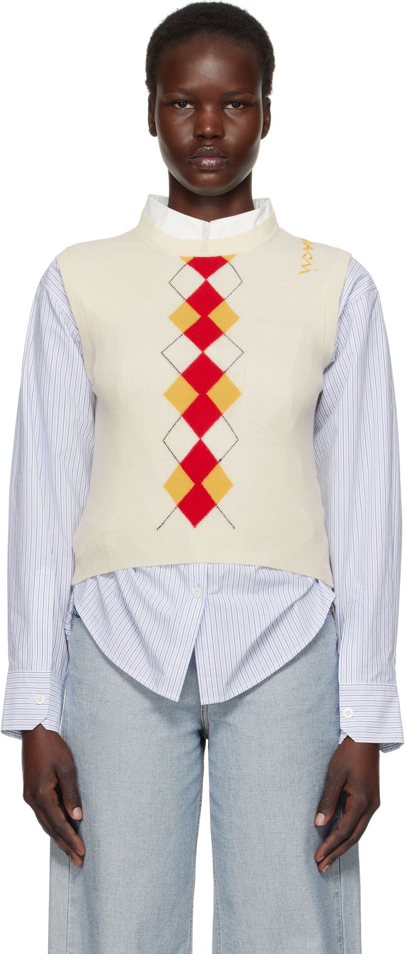 Sweater Marni Marni Argyle Knit Vest Vit | GCMD0591Q0 UFH546