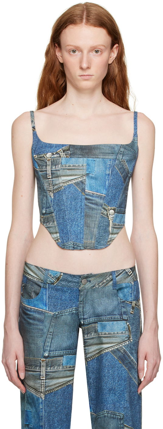 Linne Miaou Miaou Venus Patchwork Denim Camisole Top Blå | 7040SCDEN