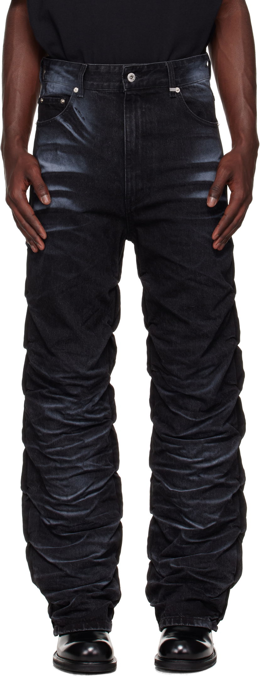 Jeans We11done We11done Textured Fold Jeans Svart | WD-DP2-25-356-M-BK