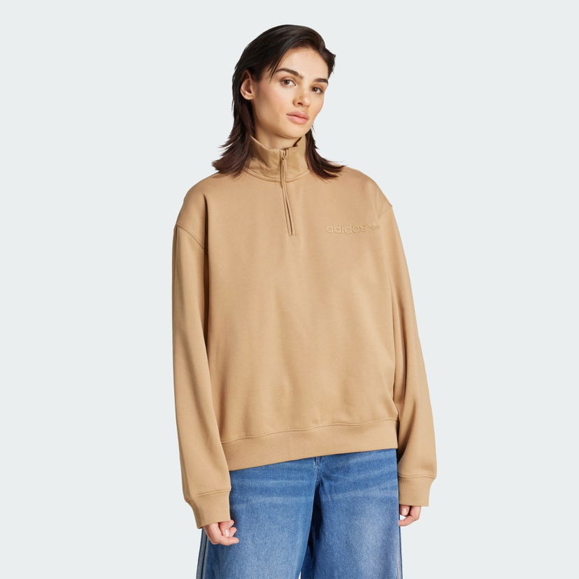 Sweatshirt adidas Performance Essentials Linear Quarter-Zip Oversized Sweatshirt Beige | JW1024