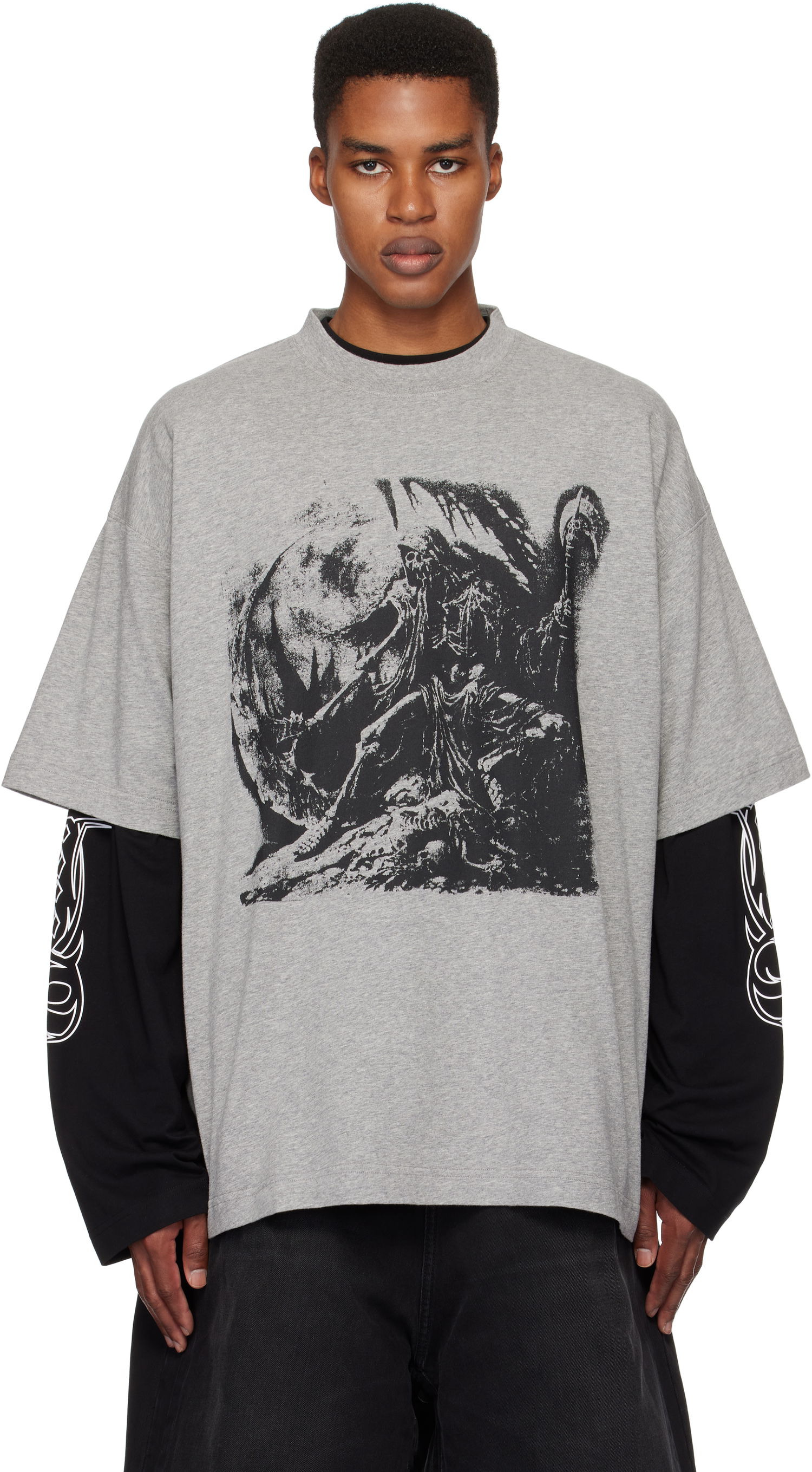 T-shirt VETEMENTS Oversized Graphic T-Shirt Grå | UA66TR645G, 0