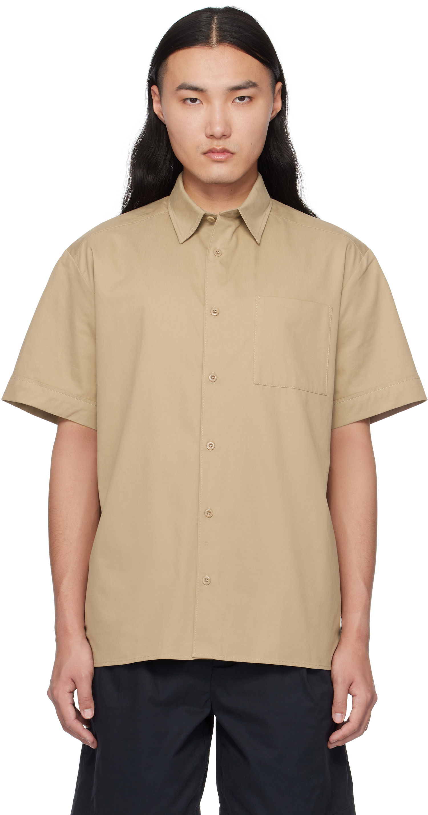 Skjorta A.P.C. Ross Short-Sleeve Shirt Beige | COGZR-H12541, 0