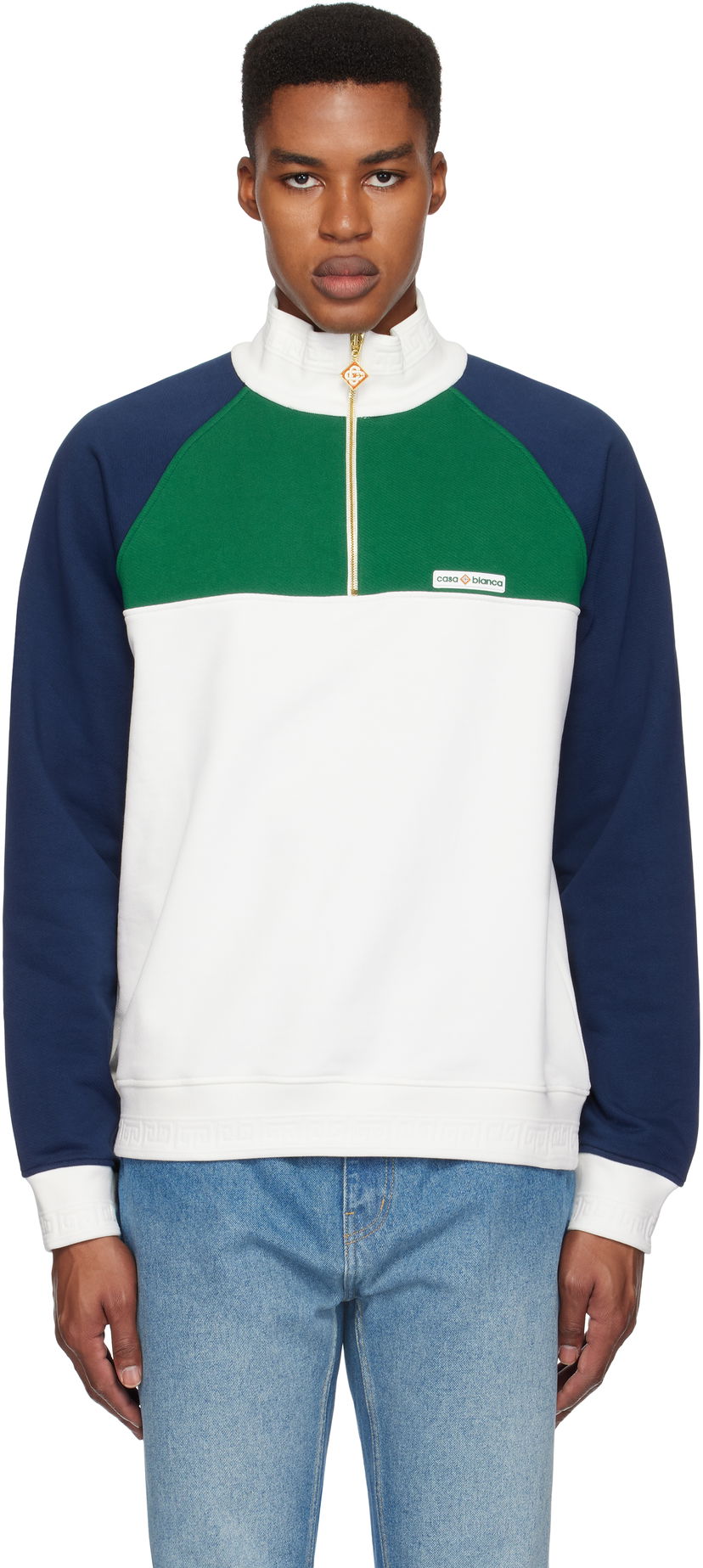 Sweatshirt Casablanca Quarter Zip Colorblock Sweatshirt Vit | MF24-JTP-288-01