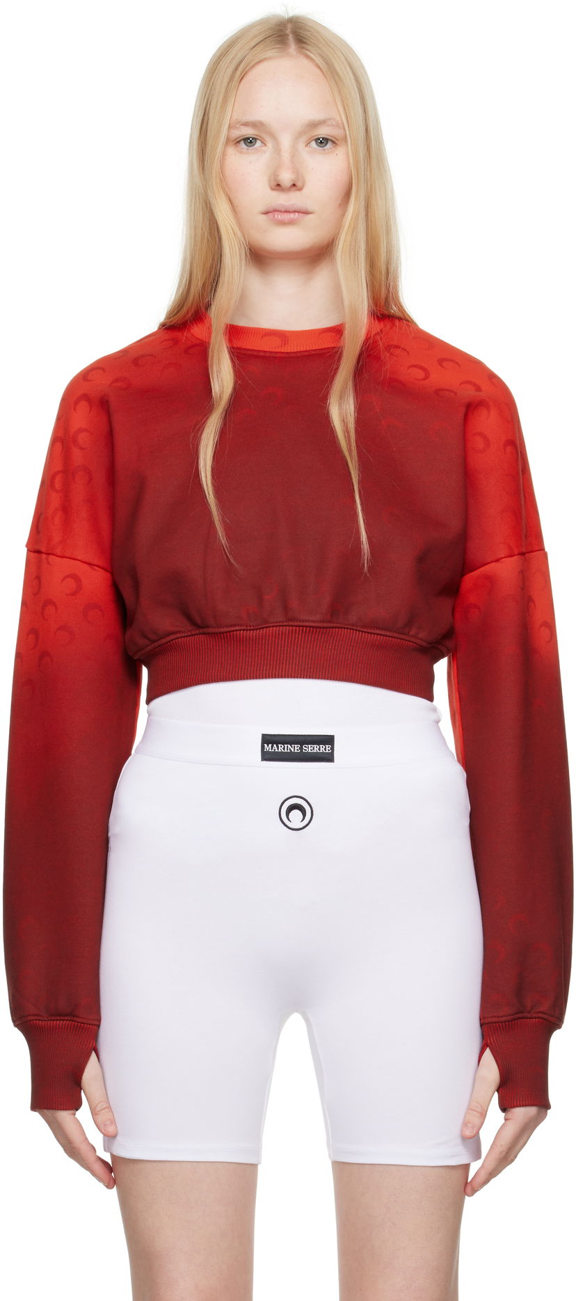 Sweater Marine Serre Marine Serre Moon Faded Fleece Cropped Sweatshirt Röd | WST012A CJER0073