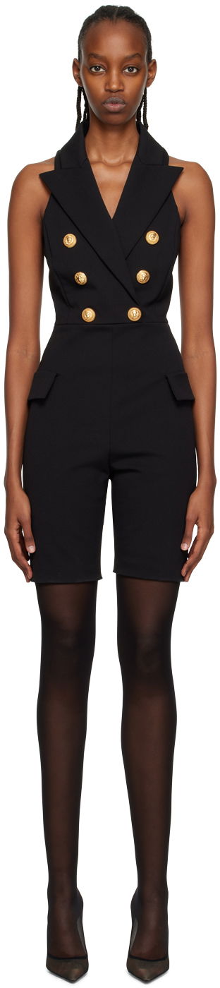 Jumpsuit Balmain Black Pointed Lapel Jumpsuit Svart | AF1PT040CC77