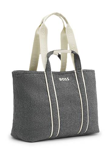 Tygpåse BOSS Felted Tote Bag with Contrast Logo and Striped Details Grå | 50552483, 1