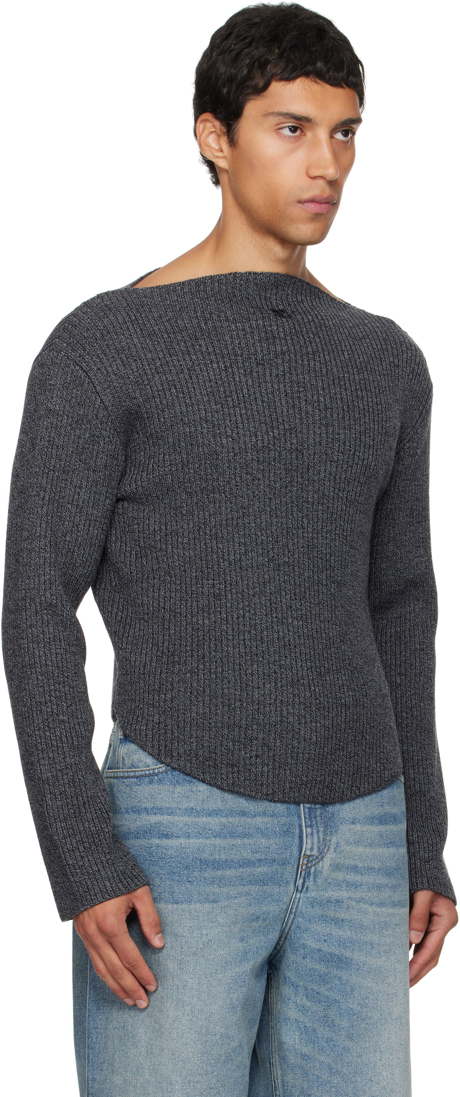 Sweater Courrèges Courrèges Boatneck Ribbed Wool Sweater Grå | 325MPU239FI0036, 1