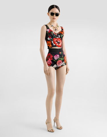 Crop top Dolce & Gabbana Dolce & Gabbana Satin Corset with Flower Print Svart | F7T19TFSIB2HN5PB, 1