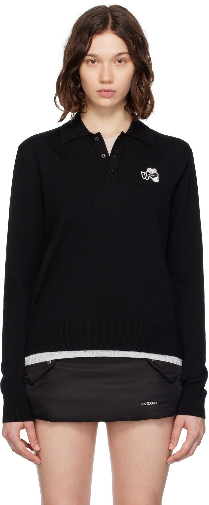 Polotröja We11done We11done Wool Polo with Logo Patch Svart | WD-KT2-25-680-W-BK