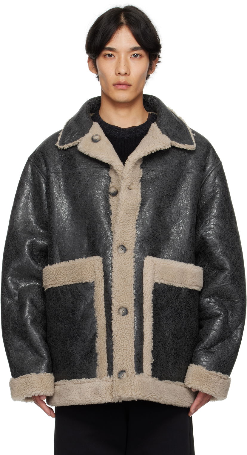 Jacka Maison Margiela MM6 Maison Margiela Crackled Reversible Shearling Jacket Svart | SH0AM0063 M07010