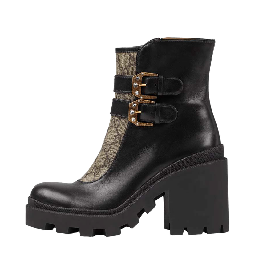 Sneakers och skor Gucci Buckles Ankle Boots Black Beige (Women's) Svart | 701100 UVV20 1182