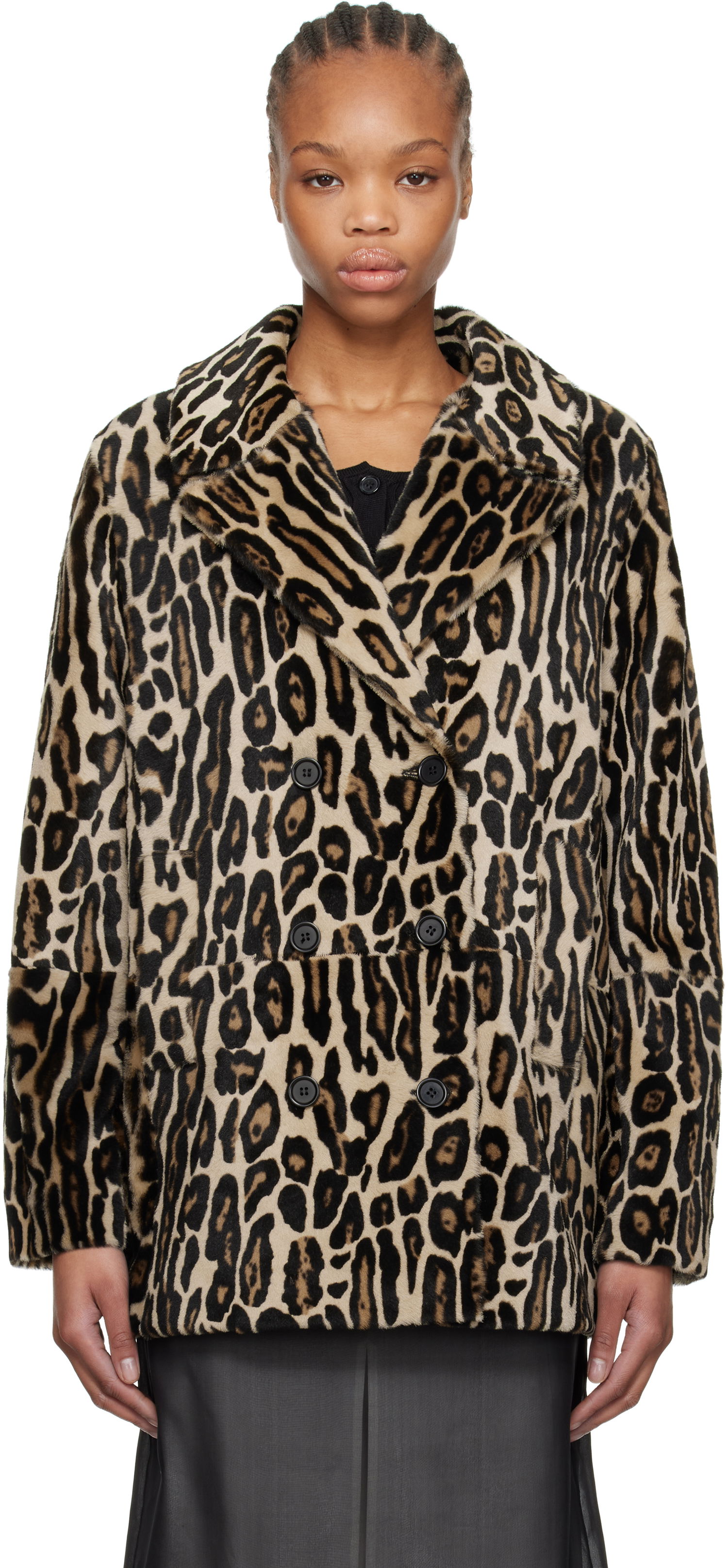 Rockar RE/DONE Re/Done Leopard Print Shearling Peacoat Beige | 817-06WLEOPCT, 0