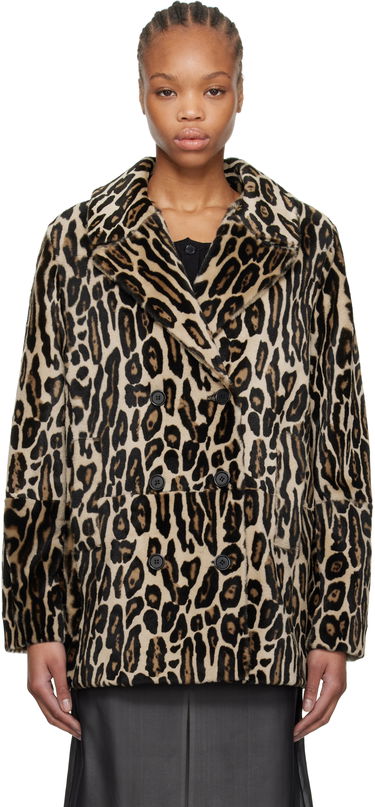 Rockar RE/DONE Re/Done Leopard Print Shearling Peacoat Beige | 817-06WLEOPCT, 0