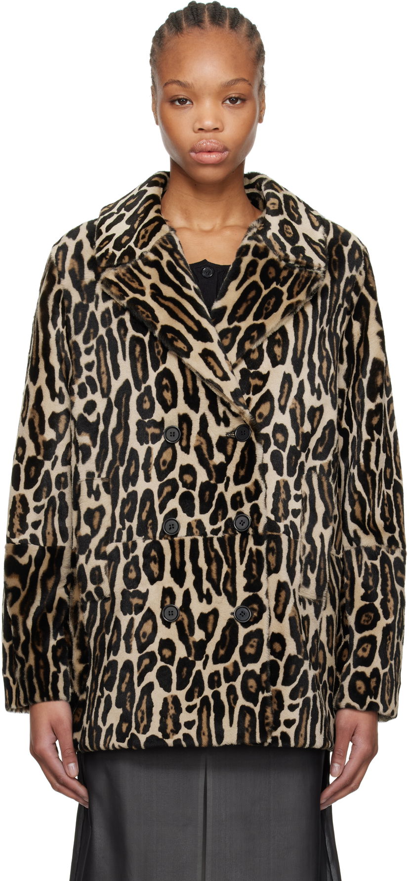 Rockar RE/DONE Re/Done Leopard Print Shearling Peacoat Beige | 817-06WLEOPCT