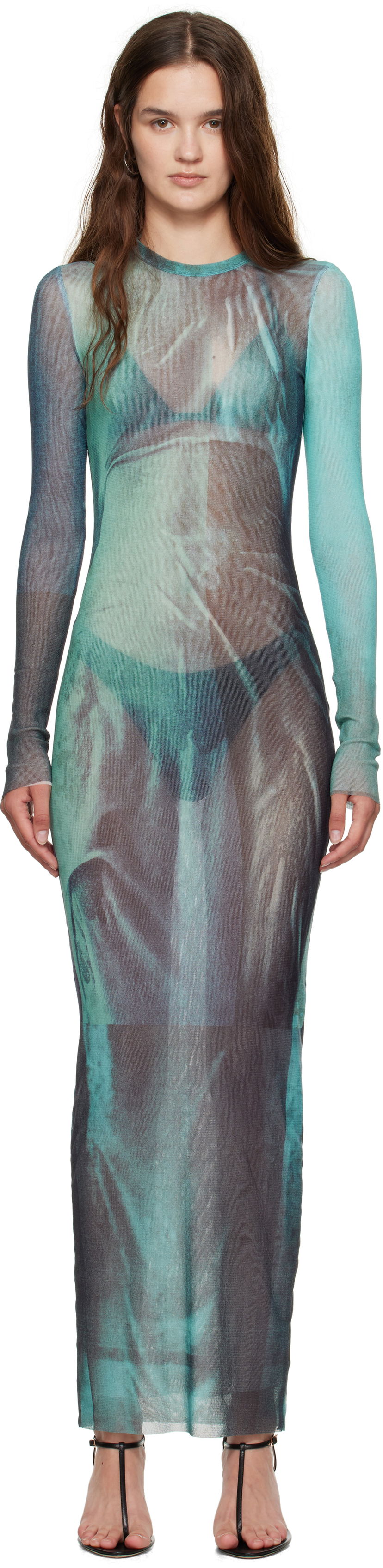 Klä Jean Paul Gaultier Jean Paul Gaultier 'The Long Water' Mesh Maxi Dress Turkos | 25/03-W-DR027-M004P-5557