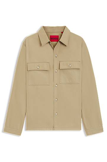 Skjorta BOSS Oversized-Fit Cotton Gabardine Shirt with Chest Pockets Beige | 50545383, 0