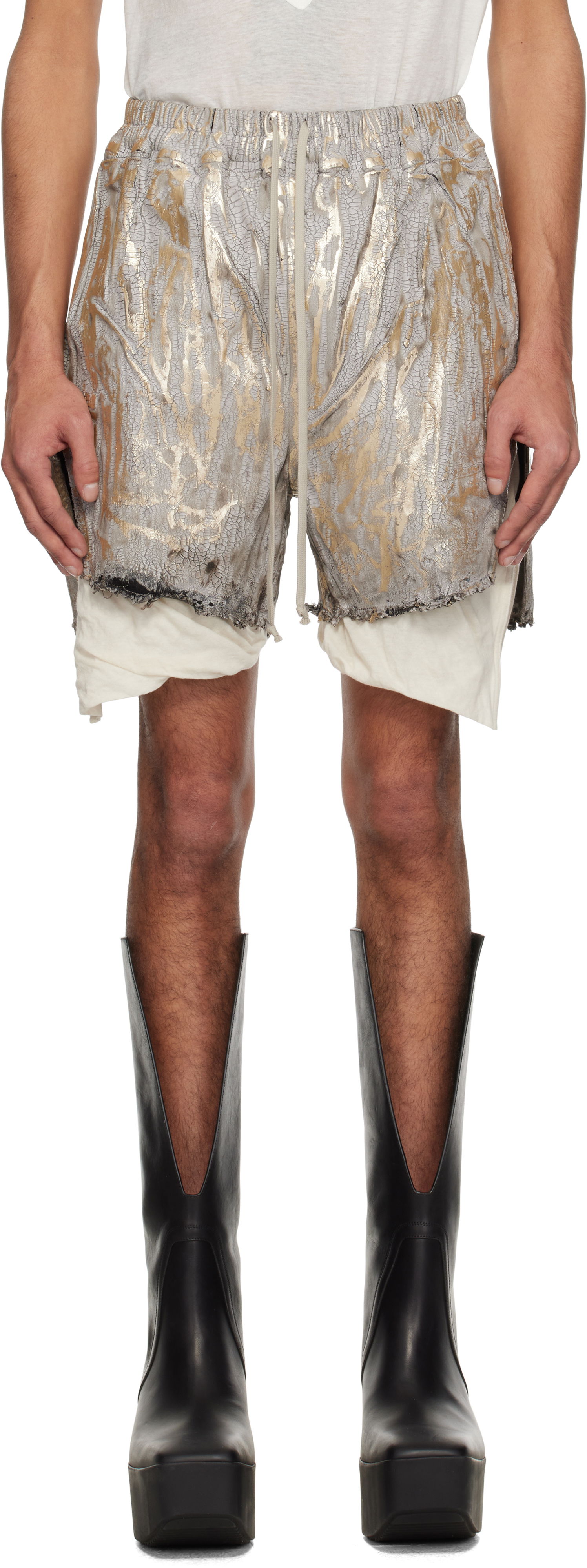 Shorts Rick Owens Rick Owens Hollywood Boxers Cracked Metallic Drawstring Shorts Metallisk | RR01E5306 SGMC, 0