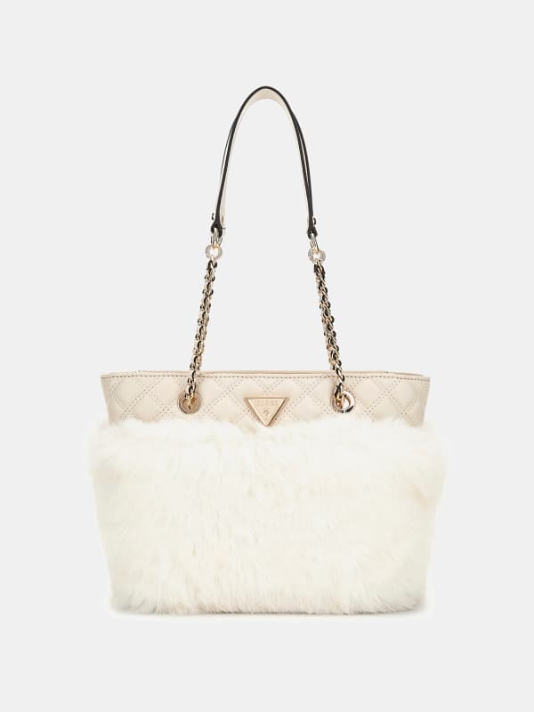 Tygpåse GUESS Faux Fur Shopper Bag Beige | HWQF9352220