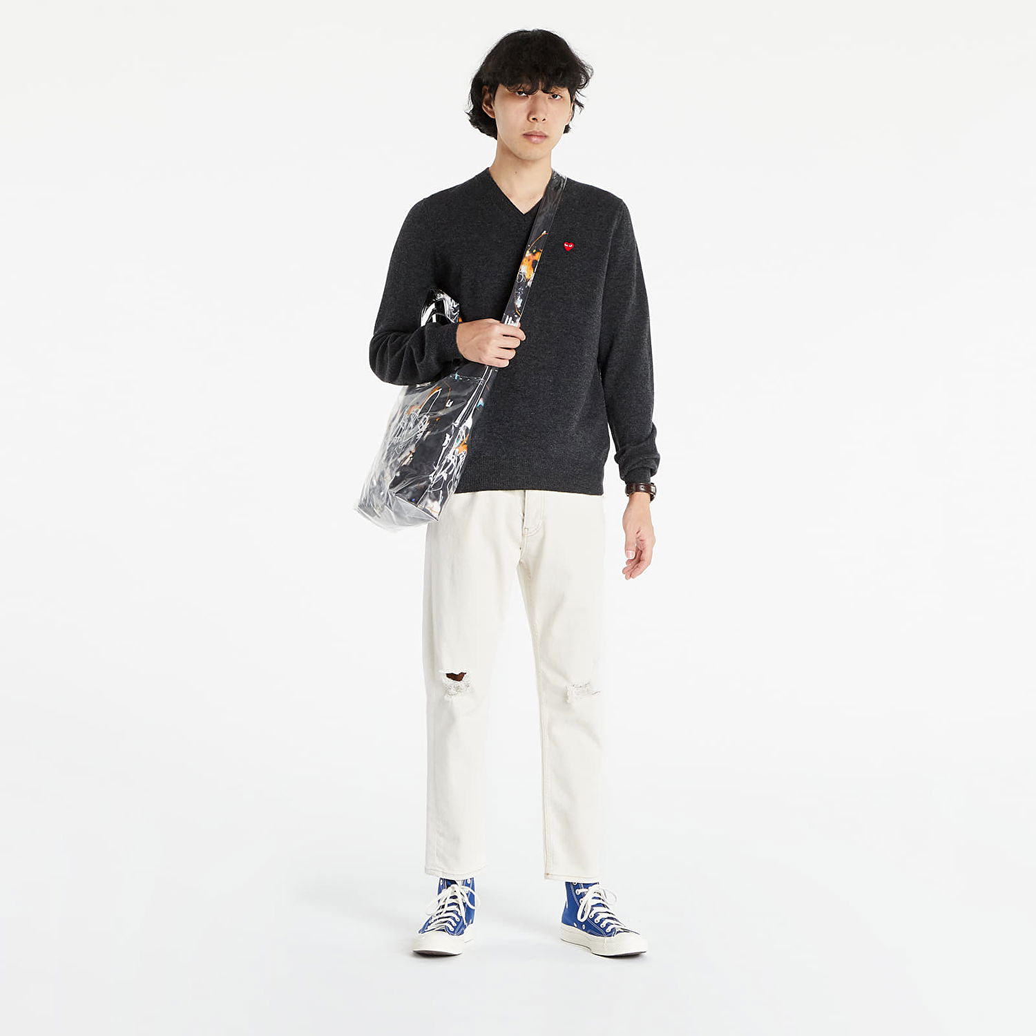 Sweater Comme des Garçons PLAY Pullover Knit Svart | AZN078 Dark Grey Heather, 0