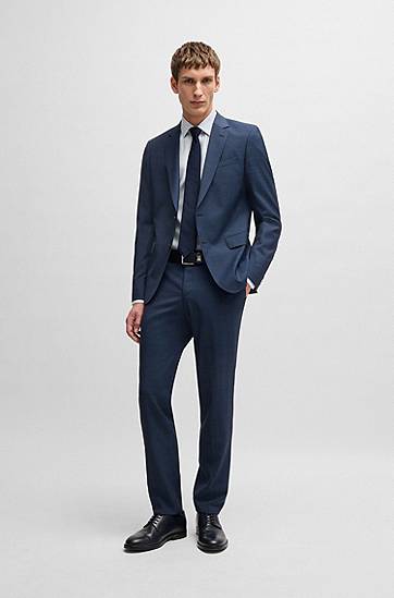 Skjorta BOSS Slim-Fit Striped Linen-Blend Shirt Blå | 50539206, 1