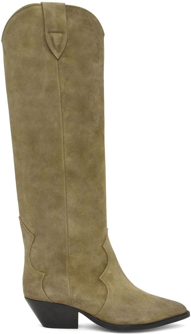 Kläder ISABEL MARANT Isabel Marant Denvee Suede Tall Boots Grön | 00MBT0072-00M015S