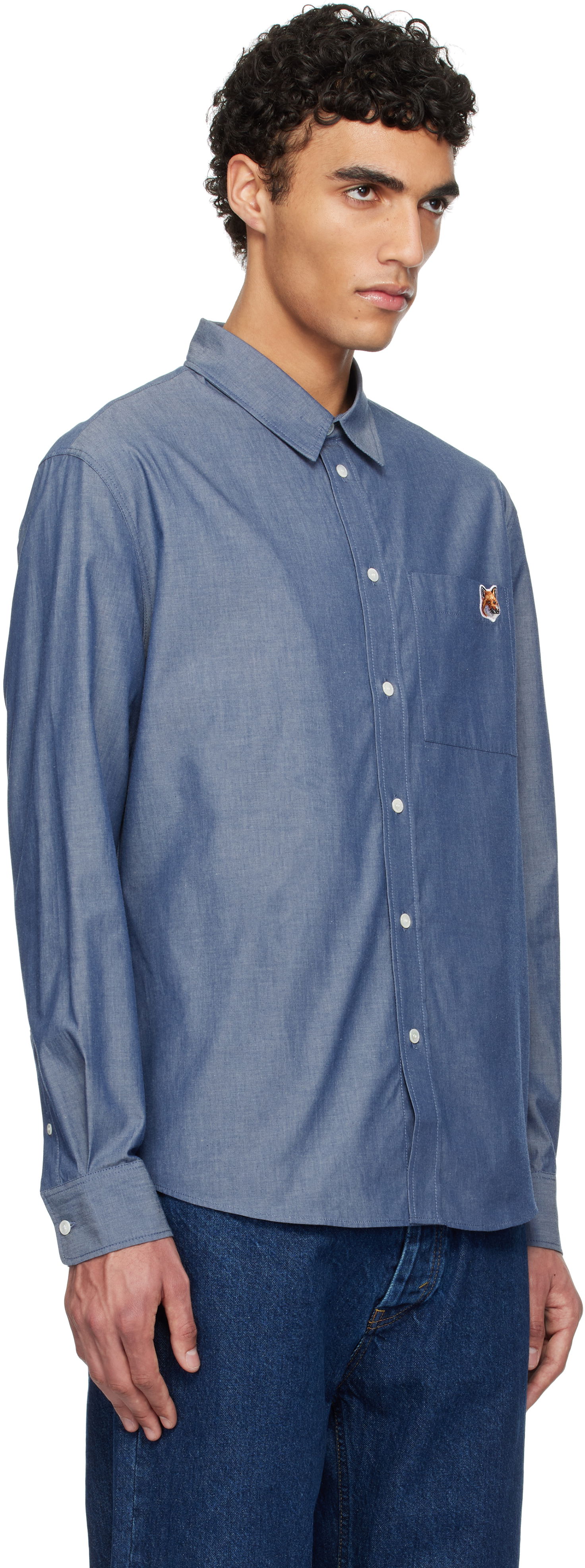 Skjorta MAISON KITSUNÉ Maison Kitsuné Fox Head Casual Shirt Blå | OM00432WC5043, 1