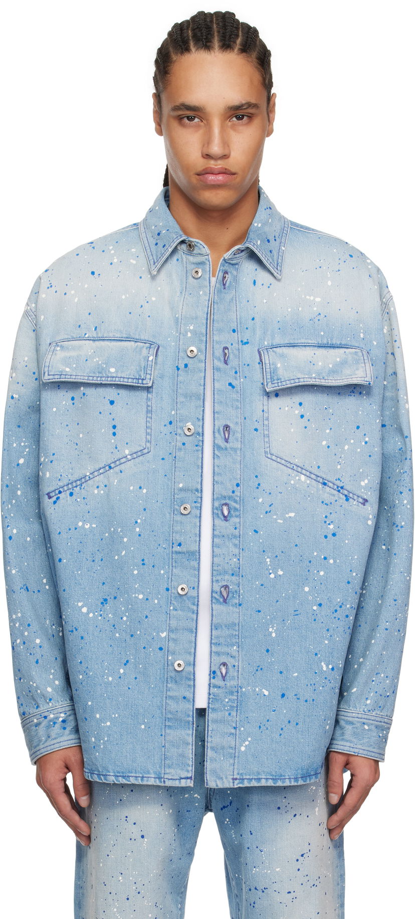 Skjorta Off-White Off-White Paint Splatter Denim Shirt Blå | OMYD05HS25DEN0024684