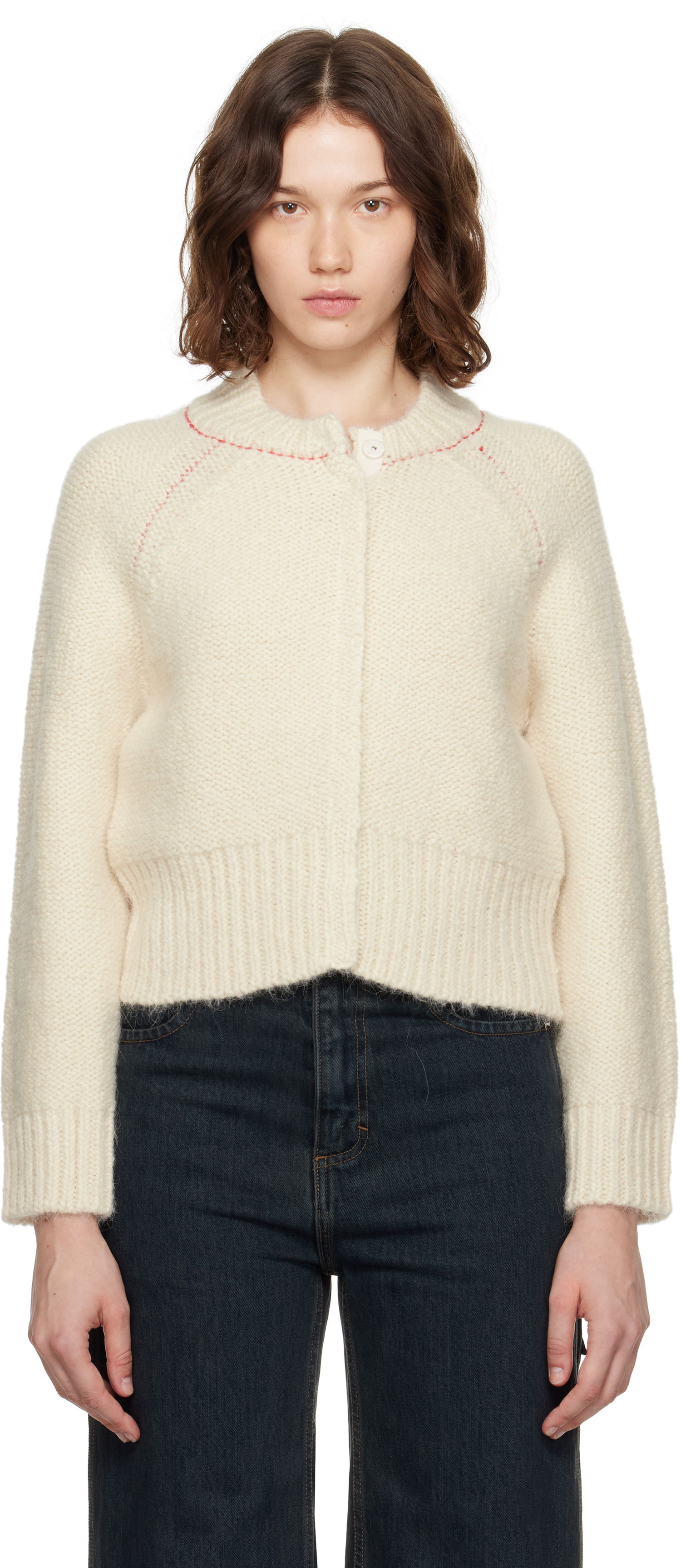 Sweater Eckhaus Latta Eckhaus Latta Fisherman's Bomber Cardigan Vit | 8264-EL-PF25-EG -, 0