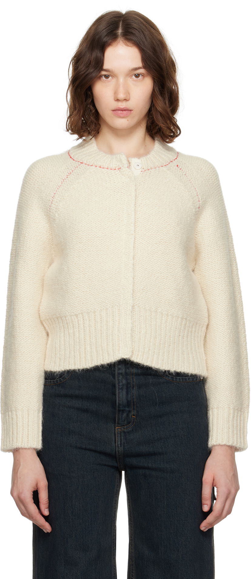 Sweater Eckhaus Latta Eckhaus Latta Fisherman's Bomber Cardigan Vit | 8264-EL-PF25-EG -