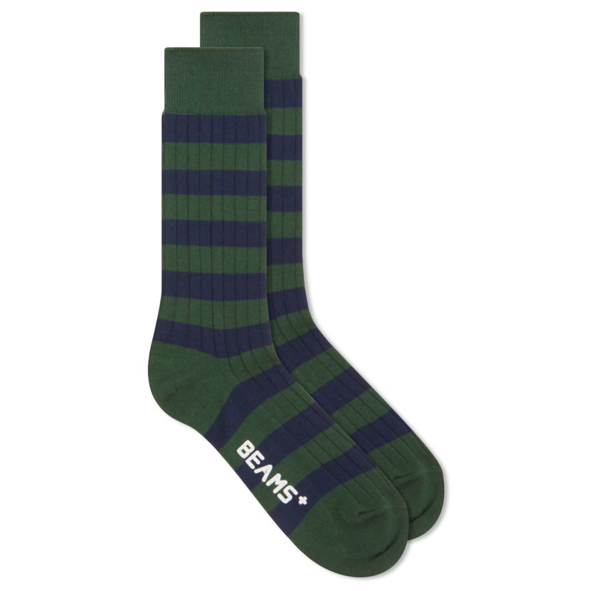 Strumpor BEAMS Rib Stripe Socks Grön | 3843-0012-479-65