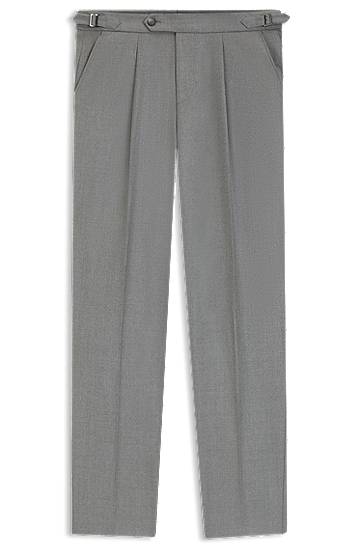 Byxor BOSS Tapered-fit pleated trousers with side adjusters in melange virgin wool Grå | 50551829, 0