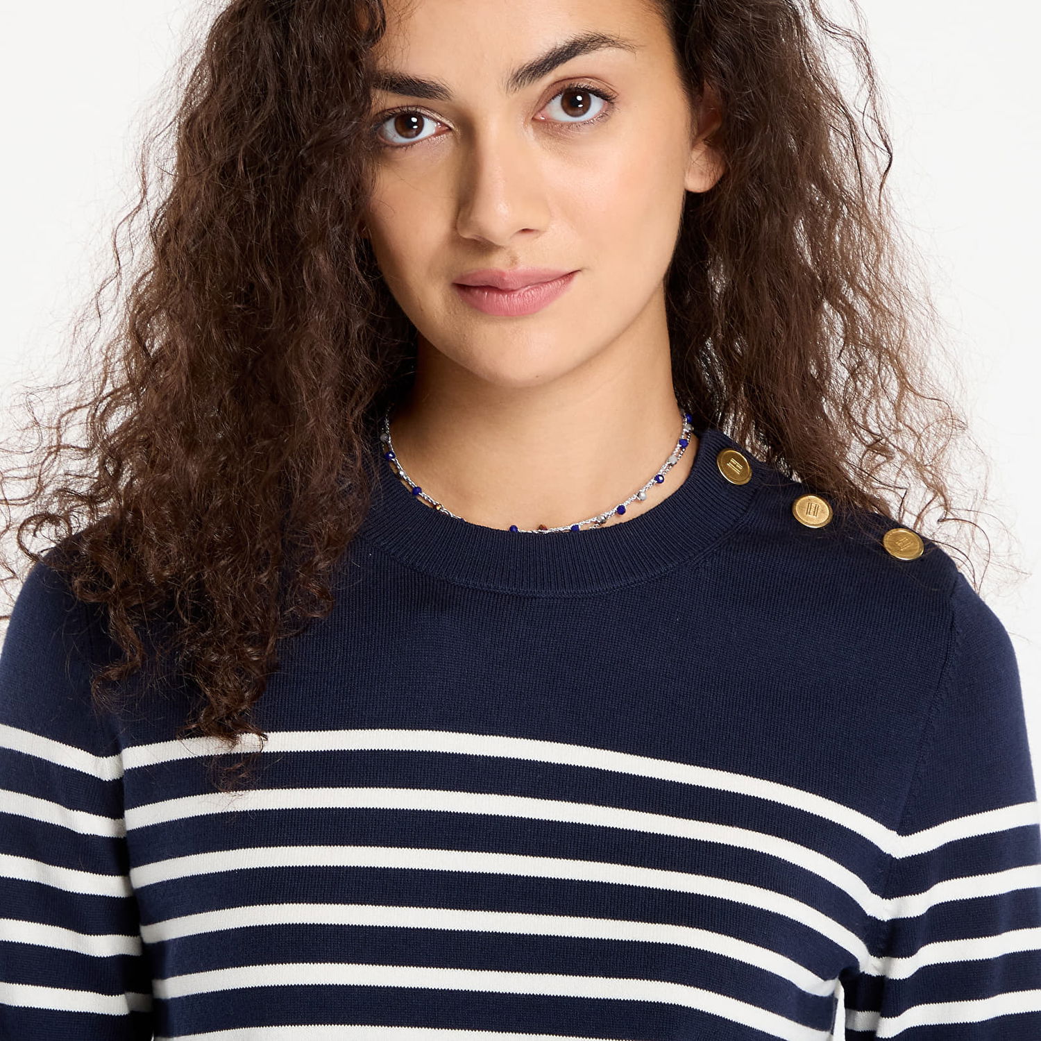 Sweater Tommy Hilfiger Tommy Hilfiger Striped Crewneck Sweater with Gold Buttons Mörkblå | WW0WW47305-0FI, 1