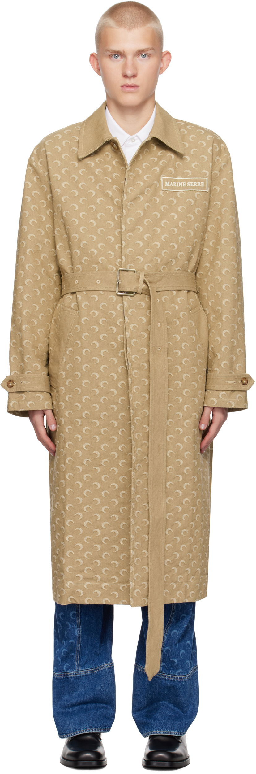 Trenchcoat Marine Serre Moon Jacquard Twill Trench Coat Beige | UCO027A CWOV0036