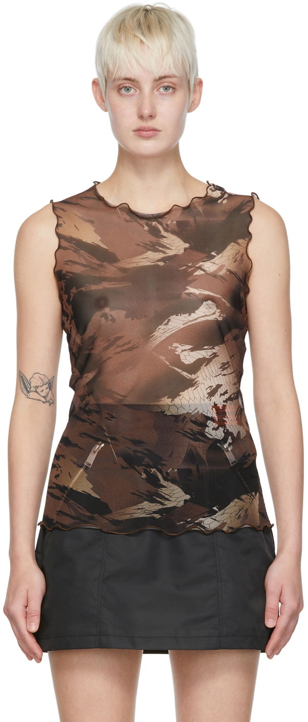 Linne HERON PRESTON Printed Nylon Tank Top Brun | HWAC003S22FAB0026400