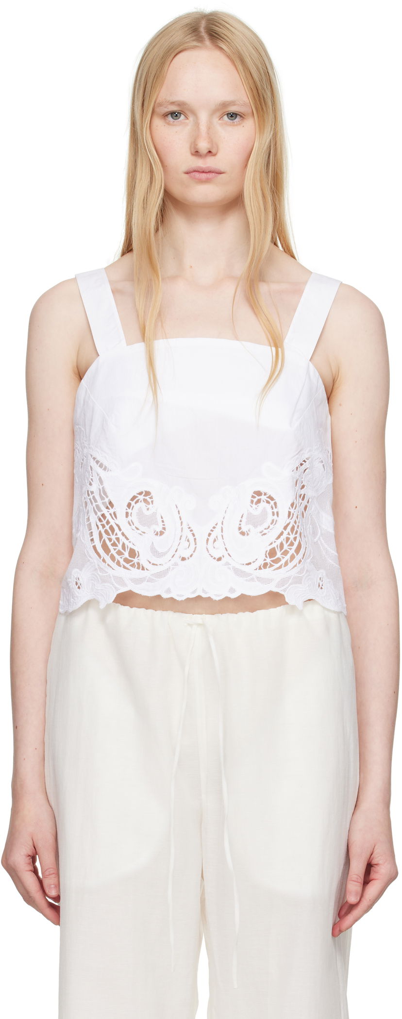 Crop top rag & bone Rag & Bone Clem Lace-Trim Poplin Tank Top Vit | WAW25SA036LA36