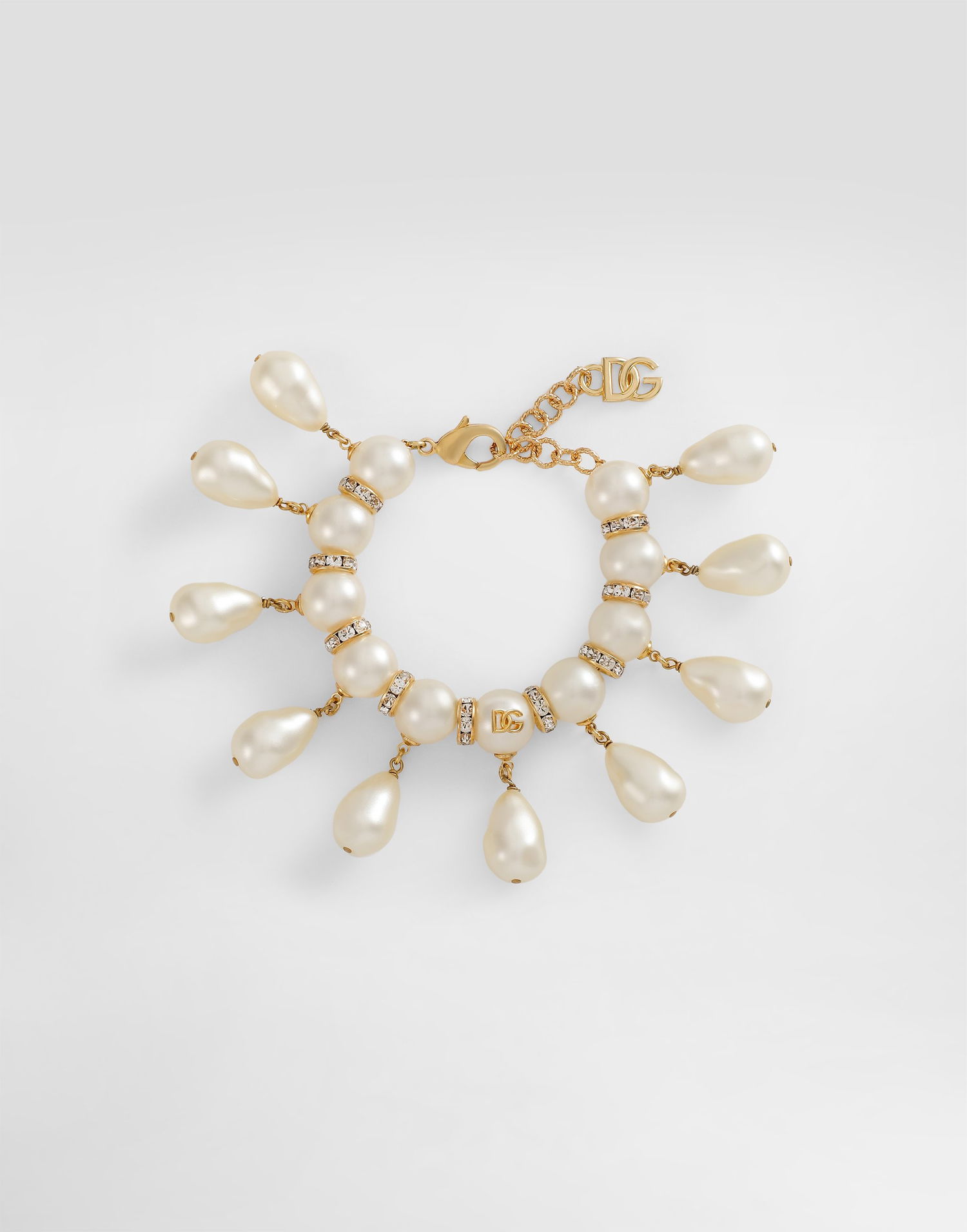 Armband Dolce & Gabbana Pearl And Crystal Embellished Bracelet With Logo Metallisk | WBR2Y2W1111W0111, 0