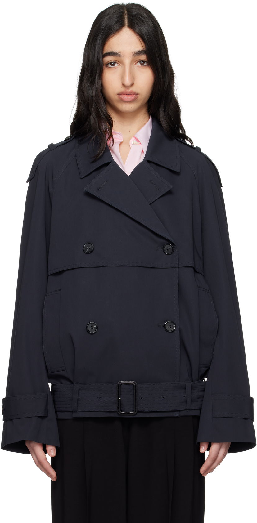 Trenchcoat TOTEME TOTEME Short Trench Jacket Mörkblå | 252-WRO0174-FB0379