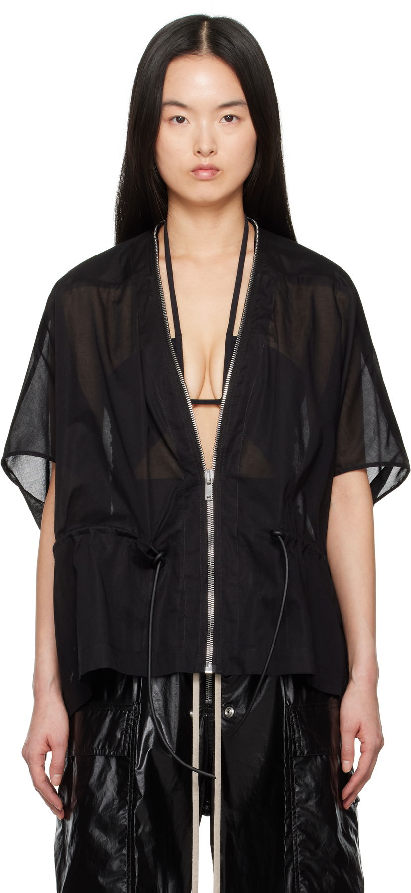 Skjorta Rick Owens Rick Owens Hollywood Sail Sheer Zip Jacket Svart | RP01E7733 CV
