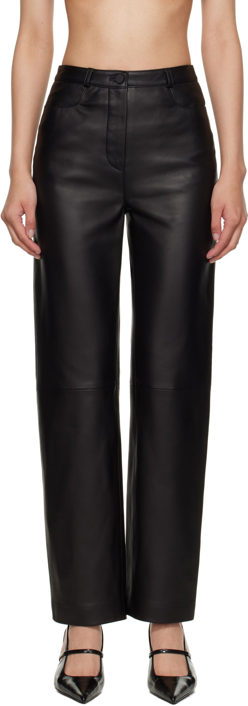 Byxor Loulou de Saison Cobe Paneled Straight-Leg Leather Pants Svart | COBE