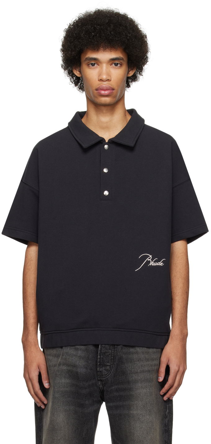 Polotröja Rhude Embroidered Polo Svart | RHPS24SH15320372