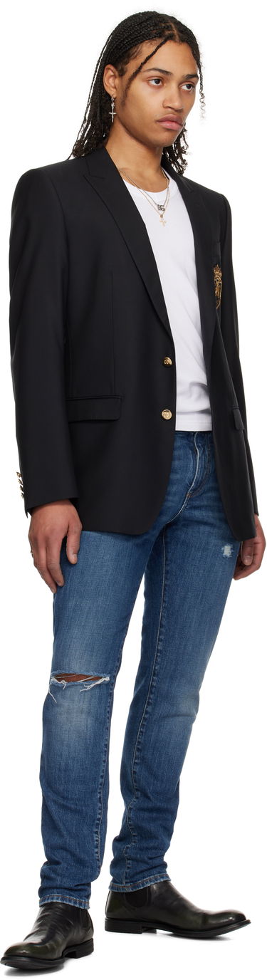 Jacka Dolce & Gabbana Dolce&Gabbana Single-Breasted Wool & Silk Blazer with Patch Svart | G2LK0ZFU3H1, 3