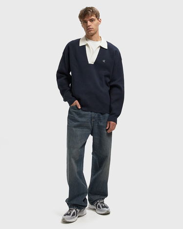 Polotröja CALVIN KLEIN Long Sleeve Solid Oversized Johnny Collar Knit Polo Shirt Mörkblå | LV04RD303GCEF, 1