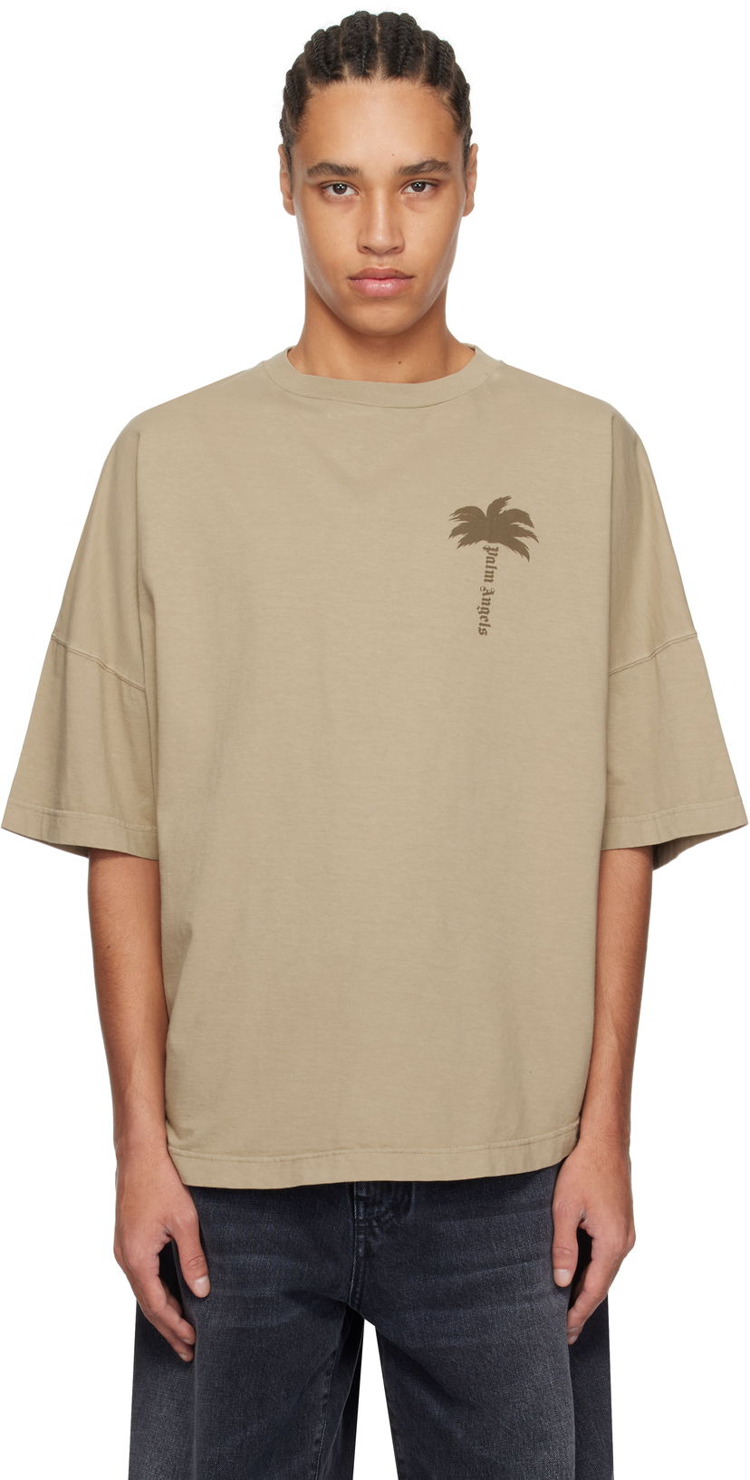 T-shirt Palm Angels Palm Angels Palms Over T-Shirt Beige | PMAA002S25JER0046161