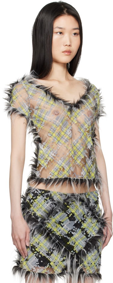 Linne Diesel Sheer Plaid Print T-shirt Grön | A16506 0CLBX, 1