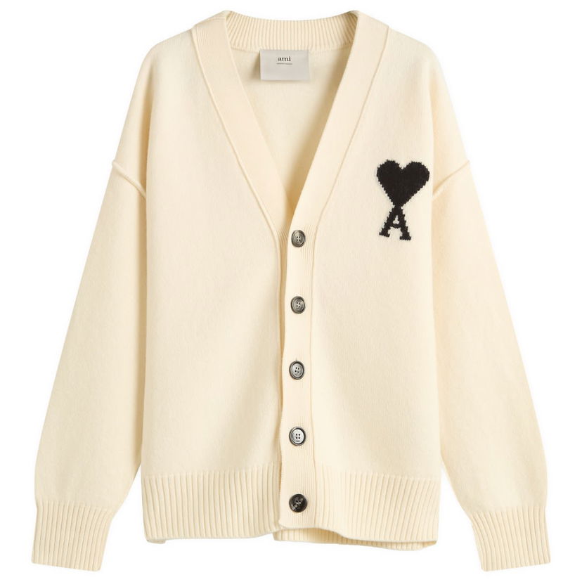 Sweater AMI AMI Paris Men's Felted Merino Wool ADC Cardigan, Size Large Vit | H25UKC367-018-151H25