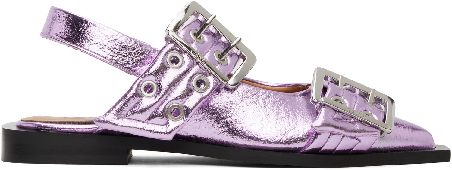 Tillbehör GANNI GANNI Buckle Slingback Flats Purpur | S2874, 0