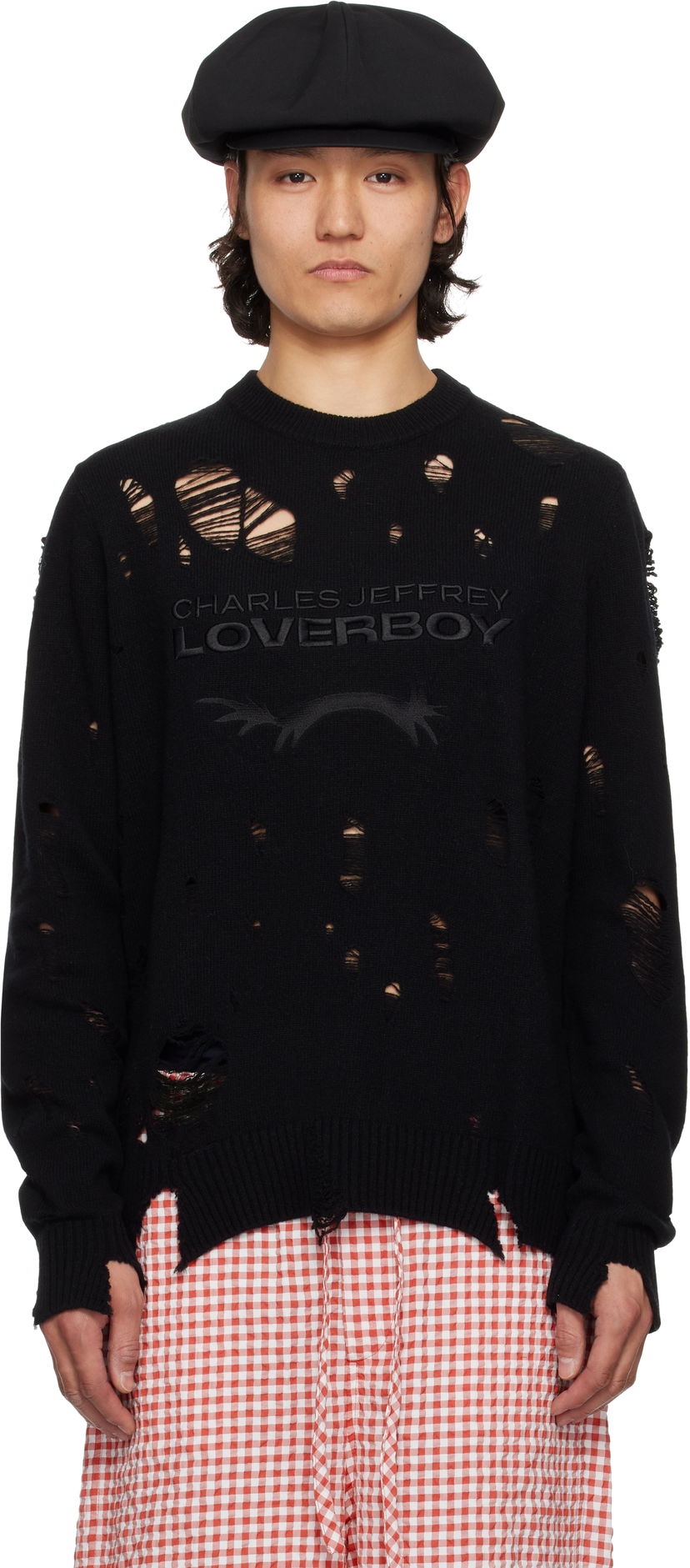 Sweater Charles Jeffrey Loverboy Charles Jeffrey LOVERBOY Distressed Logo Knit Sweater Svart | 54090401