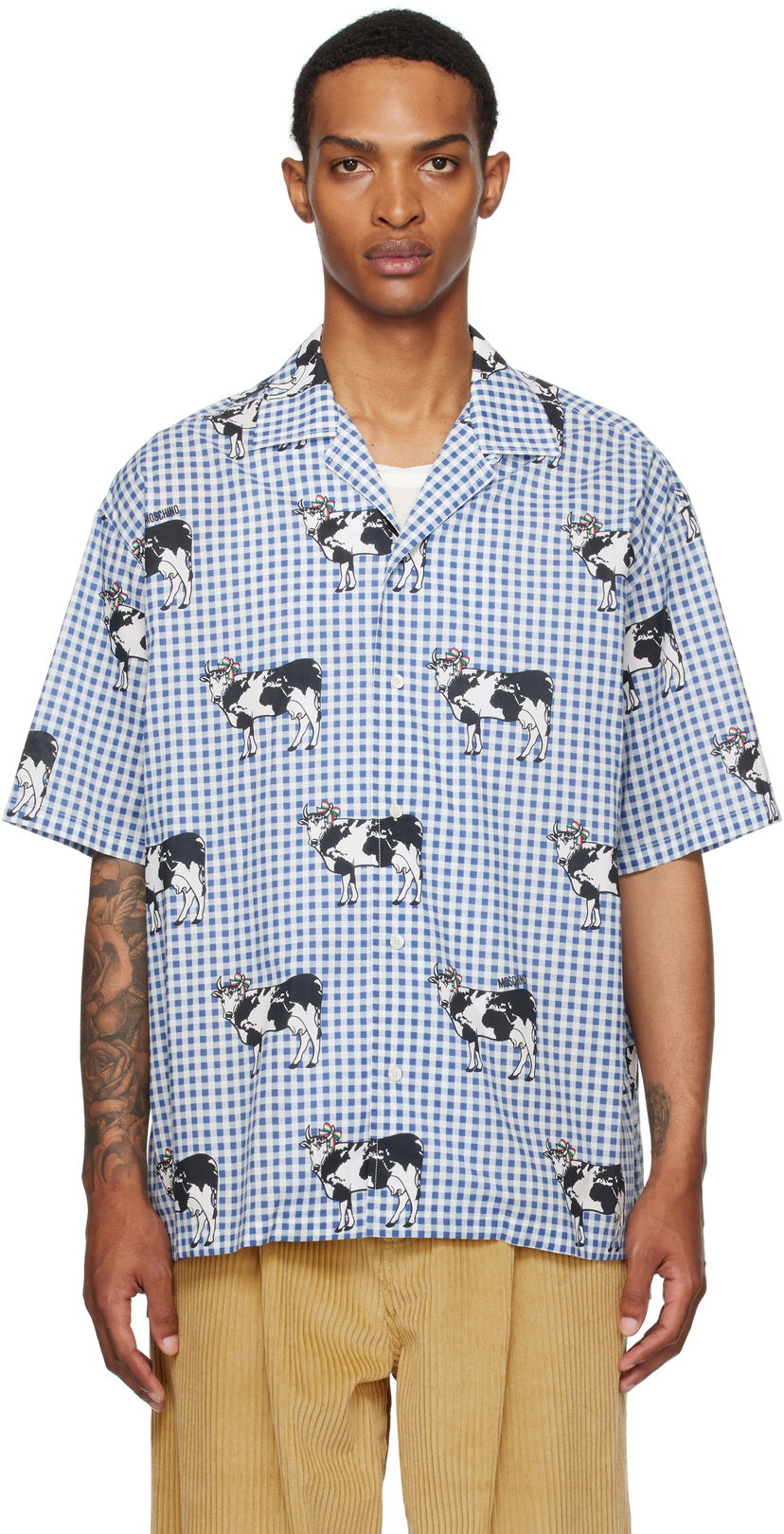 Skjorta Moschino Moschino Archive Cow Gingham Print Shirt Blå | 252ZZV021352541293